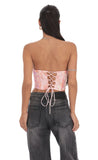 Sequin Floral Embroidered Corset Top on Coral