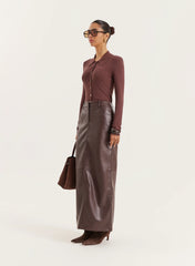 Chocolate Lightweight Knitted Button Down Top