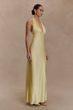 Alice Satin Halter Maxi Dress Lemon