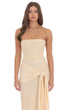Strapless Lace Tassel Wrap Maxi Dress in Vanilla