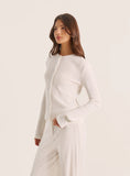 Ecru Pointelle Long Sleeve Buttoned Top
