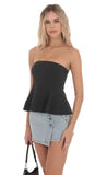 Strapless Peplum Top in Black