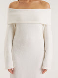Cream Off Shoulder Wool Blend Knitted Maxi Dress