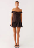 Jumana Off Shoulder Mini Dress Toffee Stripe
