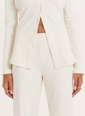Cream Ribbed Straight Leg Trousers