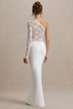 Moonlight White Asymmetric Maxi Dress With Lace Detailing