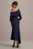 Lou Navy One Shoulder Asymmetric Maxi Dress