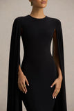 Briony Black Crew Neck Maxi Dress With Cape Sleeves