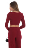 Cropped Ribbed Top in Maroon