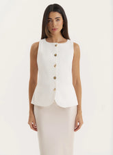White Contrast Gold Button Tailored Waistcoat
