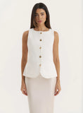 White Contrast Gold Button Tailored Waistcoat