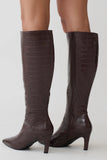 Sarah Faux Leather Crocodile Boot Chocolate