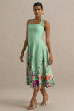 Auburn Mint Placement Floral Halter Neck Midi Dress