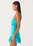 Egoist Crossover Mini Dress Aqua Blue