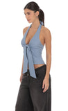 Front Tie Halter Top in Denim Blue