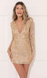Long Sleeve Dress in Gold Sequin
