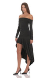 Asymmetrical Off Shoulder Dress in Black