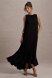Hazelle Black Chiffon A Line Ruffled Maxi Dress