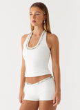 Rosmunda Beaded Halter Top White
