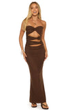 Junipa Chocolate Brown Strapless Cutout Maxi Dress