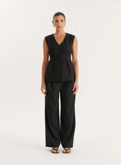 Black Cinched Waist Tailored Waistcoat