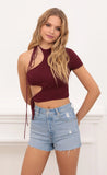 Tied Down Crop Top in Burgundy Shimmer