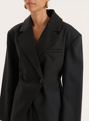 Black Cinched Waist Tailored Blazer