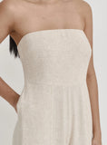 Beige Linen Bandeau Jumpsuit
