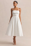 Zoeva Cream Broderie Square Neck Belted Midi Dress