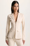 Unbeaten Cream Plunge Corset Waist Blazer
