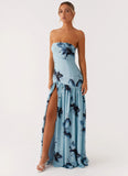Eden Strapless Maxi Dress Blue Black Floral