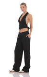 Satin Straight Pants in Black