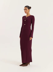 Plum Cut Out Flare Sleeved Knitted Maxi Dress