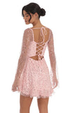 Sequin Flare Long Sleeve Dress in Pink