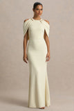 Yulia Sand High Neck Maxi Dress With Cape Sleeves
