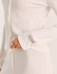 Ecru Pointelle Long Sleeve Buttoned Top