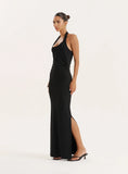 Black Knot Detail Halterneck Jersey Maxi Dress