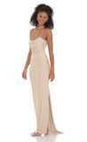 Strapless Corset Sequin Butterfly Maxi Dress in Beige
