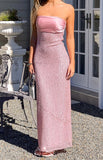 Alliana Pink Sequin Strapless Formal Maxi Dress