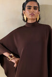 Lumisette Brown Satin High Neck Maxi Dress With Cape