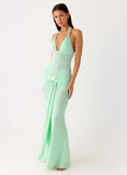 Miyah Halter Hardware Maxi Dress Mint Blue