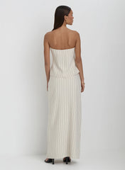 Beige Striped Linen Bandeau Top