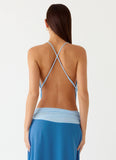 Sweet Charm Cowl Neck Top Baby Blue