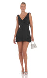 Ruffle V Neck Dress in Black