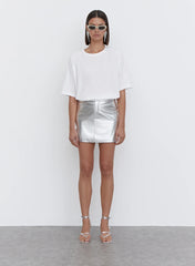 Silver Metallic Faux Leather Mini Skirt