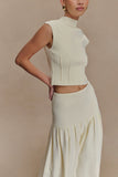 Romaine High Neck Bandage Knit Top Ivory