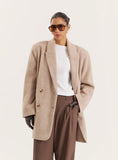 Oatmeal Longline Double Breasted Oversized Blazer