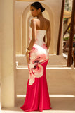Ceremony Large Pink Floral Print Bandeau Fishtail Maxi Dress