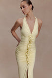 Alessandra Slinky Ruffle Maxi Dress Lemon