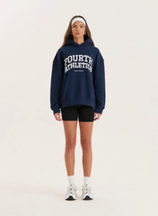 Navy Fourth Athletics Slogan Oversized Hoodie